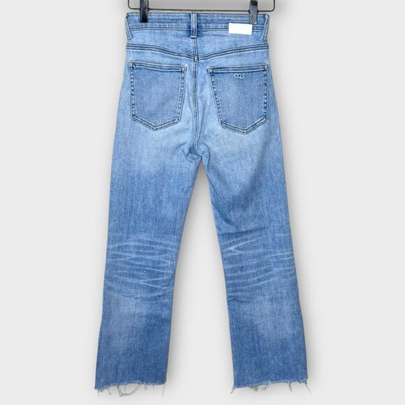 CQY Denim High Waisted Frayed Hem Straight Leg Crop Jeans Size 24 Light Wash - Picture 3 of 8